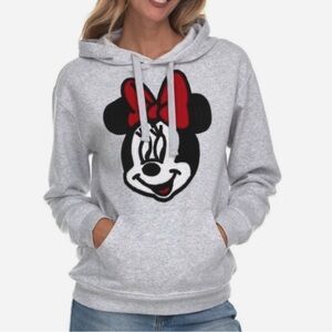 DISNEY Minnie Mouse Embroidered Hoodie In Gray Heather Like New! Size Medium
